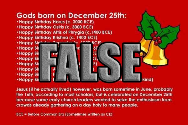 Q: How Many Pagan Gods Were Born of Virgins (or even born) on December 25th? A: Zero